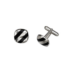 Sterling Silver Cushion Cufflinks W/Diagonal Onyx Stripes
