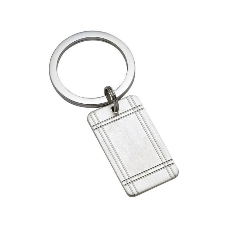 Sterling Silver Rectangle Key Ring satined W/Engine-Turned Tartan