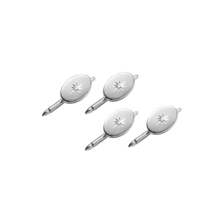 4-pc Sterling Silver Oval Star Cut Stud Set .08 Cttw Diamonds