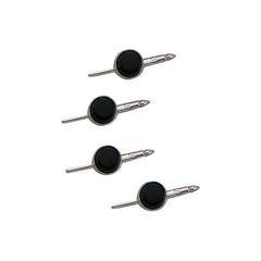 4-pc Sterling Silver Round Stud set W/ Onyx
