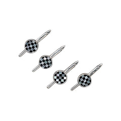 4-pc Sterling Silver 8mm Round MOP/ONYX Checkered Trim Stud Set