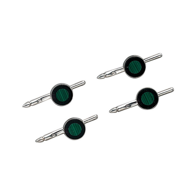 4-pc Sterling Silver 8mm Round Malachite & Onyx Stud Set