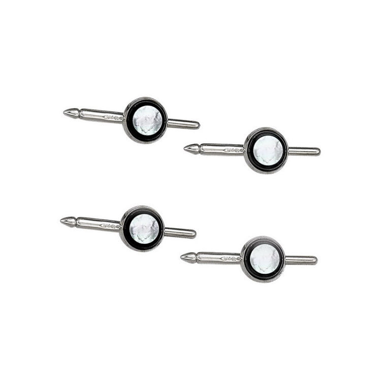 4-pc Sterling Silver 8mm Round MOP & Onyx Trim Stud Set
