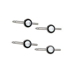 4-pc Sterling Silver 8mm Round MOP & Onyx Trim Stud Set