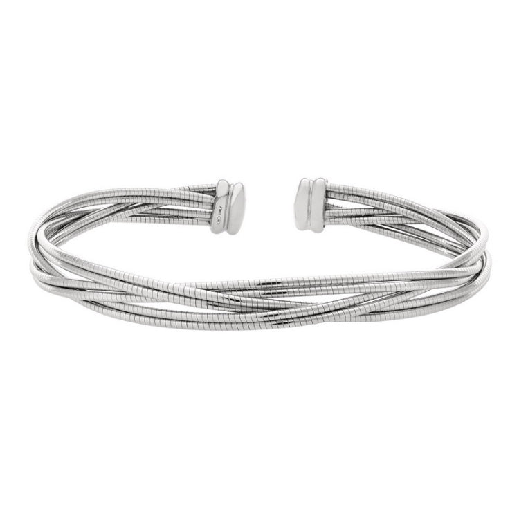 Rhodium Finished Sterling Silver Twisted Omega Cuff Bracelet