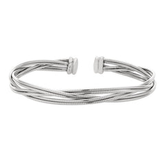 Rhodium Finished Sterling Silver Twisted Omega Cuff Bracelet