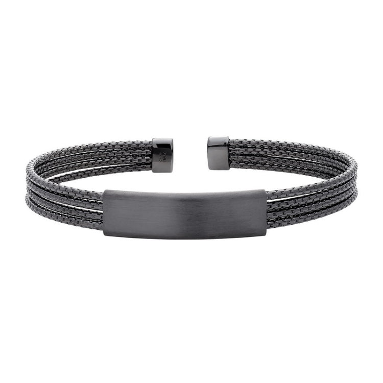 Black Rhodium Finished Sterling Silver 4 Cable ID Cuff Bracelet