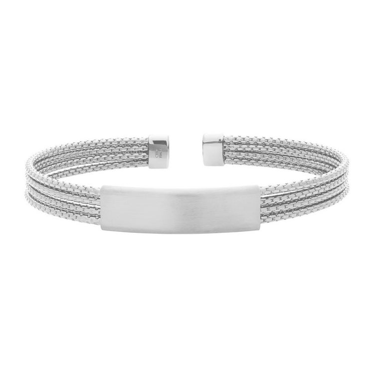 Rhodium Finished Sterling Silver 4 Cable ID Cuff Bracelet