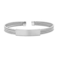 Rhodium Finished Sterling Silver 4 Cable ID Cuff Bracelet