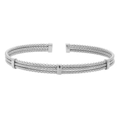 Rhodium Finished Sterling Silver 3 Cable 3 Bar Cuff Bracelet