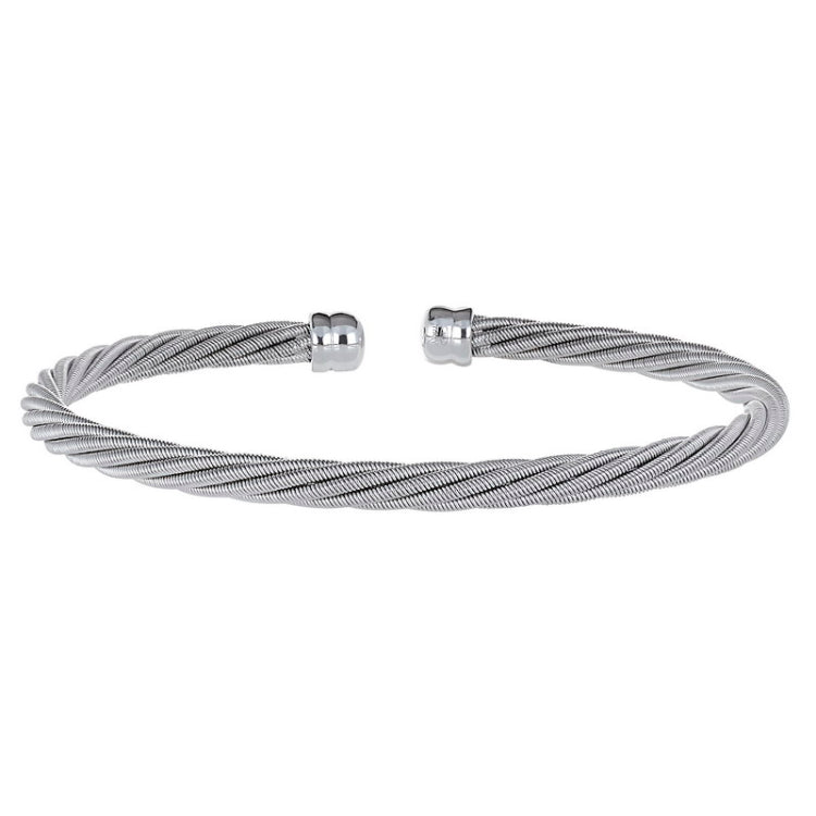 Rhodium Finished Sterling Silver Multi Cable Twisted Cuff Bracelet