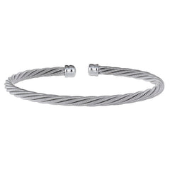 Rhodium Finished Sterling Silver Multi Cable Twisted Cuff Bracelet