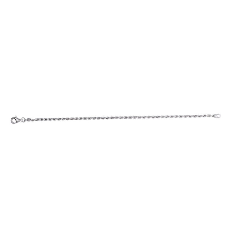 Rhodium Finished Sterling Silver 3mm Rope Bracelet - 8.5