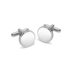 Sterling Silver Round Cufflinks W/Beaded Edge