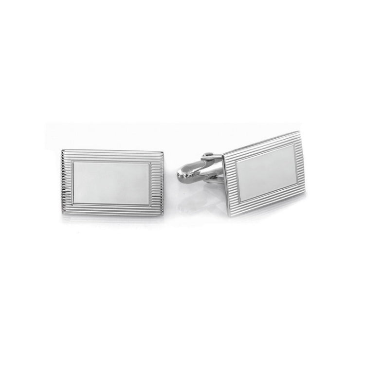 Sterling Silver Rectangle Engine-Turned Cufflinks