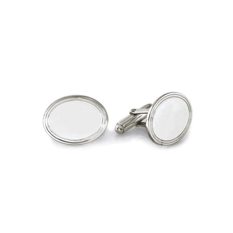 Sterling Silver Oval Polished Cufflinks W/Engine-Turned Border