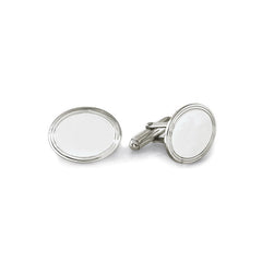 Sterling Silver Oval Polished Cufflinks W/Engine-Turned Border