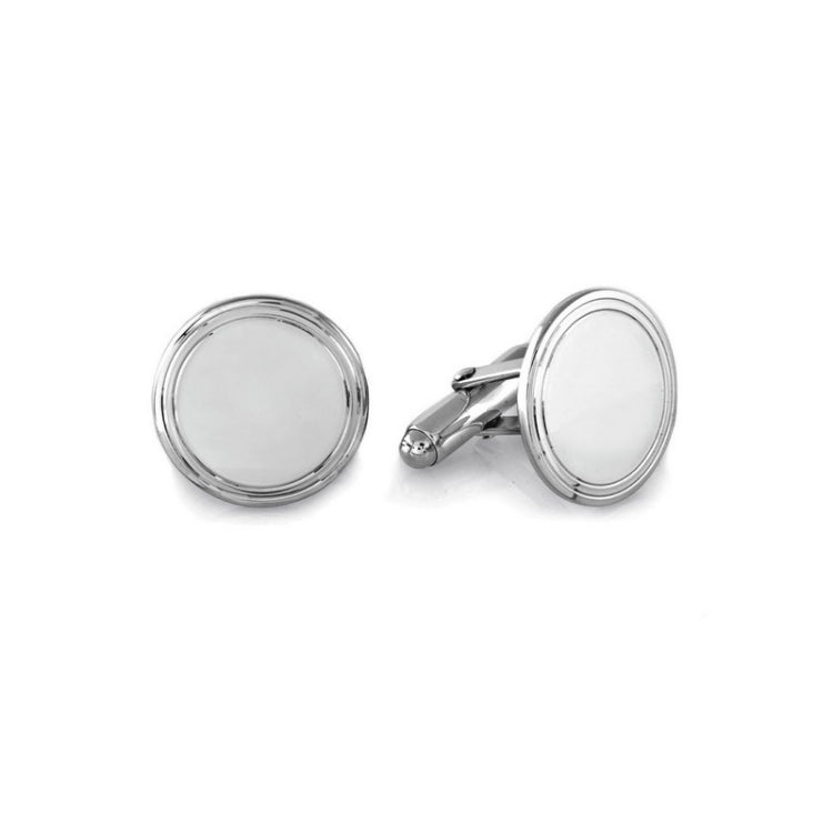 Sterling Silver Round Cufflinks with Double Line Boarder
