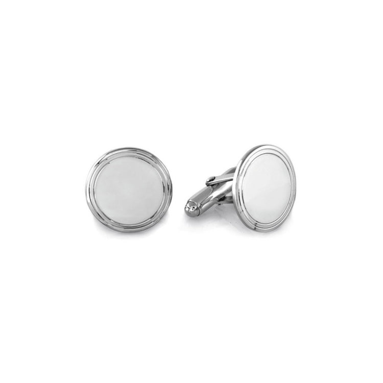 Sterling Silver Round Double Line Engine-Turned Cufflinks