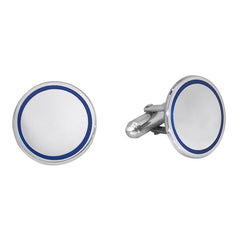 Sterling Silver Round Cufflinks with Blue Border