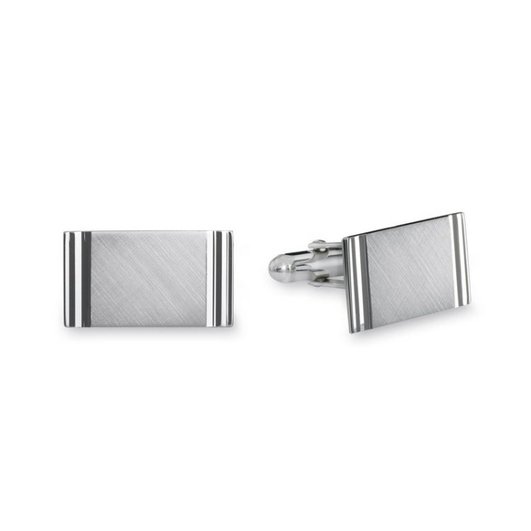 Sterling Silver Large Rectangle Diamond-Cut Cufflinks