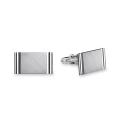 Sterling Silver Large Rectangle Diamond-Cut Cufflinks