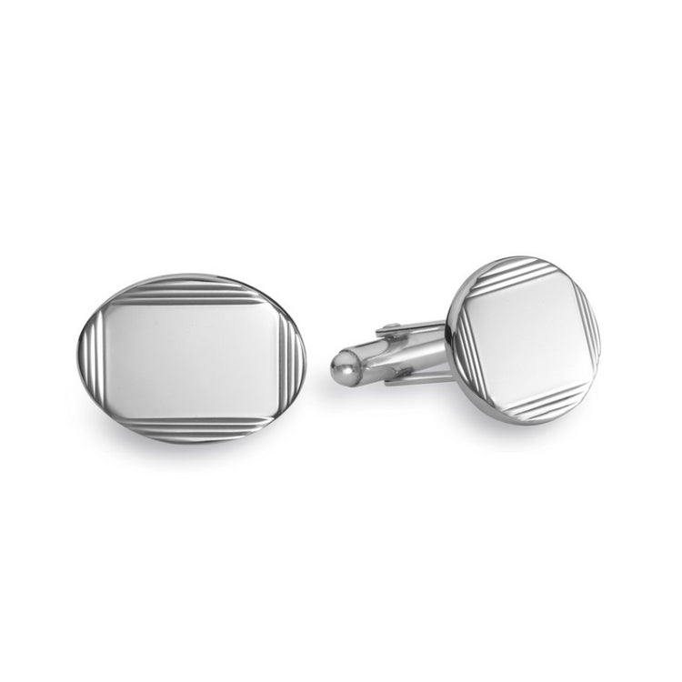 Sterling Silver Oval Polished Engine-Turned Cufflinks