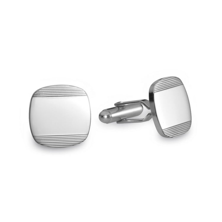 Sterling Silver Large Cushion Engine-Turned Cufflinks