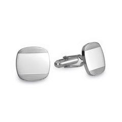 Sterling Silver Large Cushion Engine-Turned Cufflinks