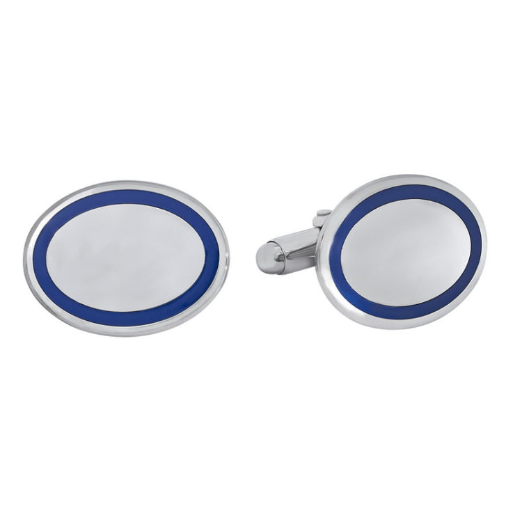 Sterling Silver Oval Cufflinks with Blue Boarder