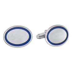 Sterling Silver Oval Cufflinks with Blue Boarder