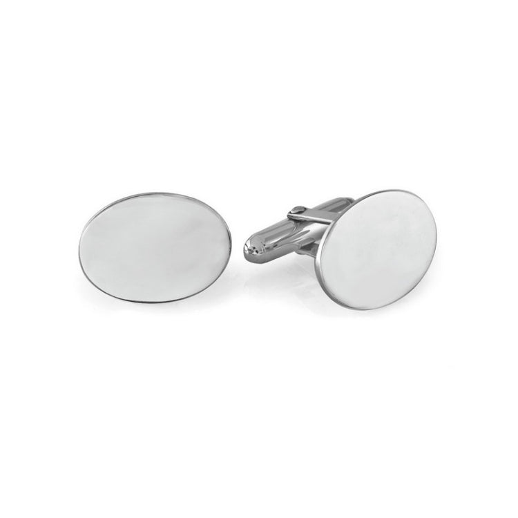 Sterling Silver Oval Plain Polishes Cufflinks W/2pt TW Diamonds