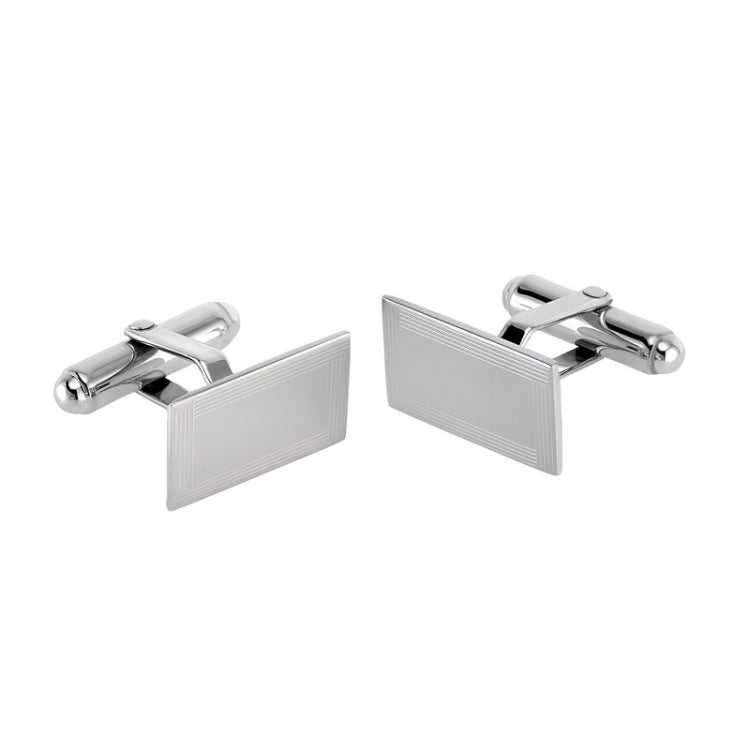 Sterling Silver Rectangle Engine Turned Cuff Links