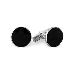 Sterling Silver Round 15mm Cufflinks W/Onyx Stones