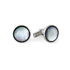 Sterling Silver Round Cufflinks W/MOP And Onyx Trim