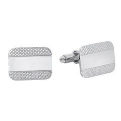 Sterling Silver Large Cushion Rectangle Cufflinks with Engine Turned Sides