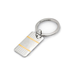 Sterling Silver Rectangle Engine-Turned Key Ring W/Gold Accents