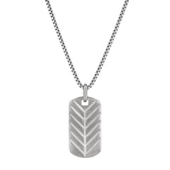 Rhodium Finished Sterling Silver Feathered Dog Tag on 20 Rounded Box Link Chain