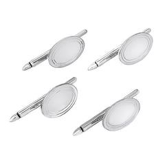 Sterling Silver Polished Oval Stud Set with Double Line Border