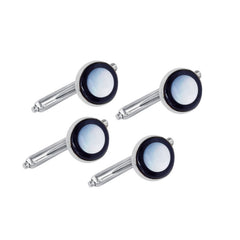 4-pc Sterling Silver MOP Stud Set W/Onyx Trim