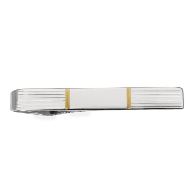 Sterling Silver Engine Turned Tie Bar W/Gold Accents