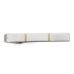 Sterling Silver Engine Turned Tie Bar W/Gold Accents