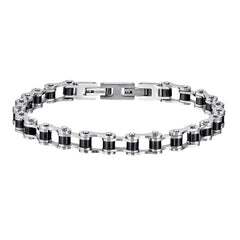 Black And Silver Stainless Steel Biker Chain Bracelet