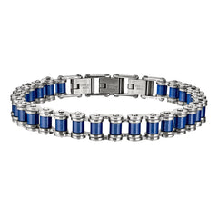 Blue And Silver Stainless Steel Biker Chain Bracelet