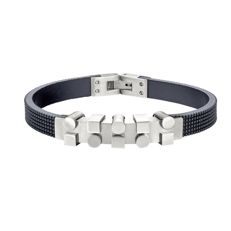 Stainless Steel Geometric Bracelet W/Rubber