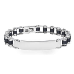 Stainless Steel Silver and Black Biker Chain Bracelet With ID Plate
