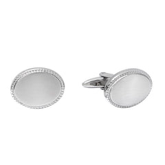 Stainless Steel Oval Satined Cufflinks wirth Beaded Boarder