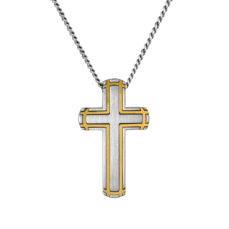 Stainless Steel Cross W/Goldtone Bands on 24 Chain