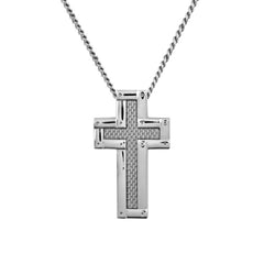 Stainless Steel Mesh Insert 4-Way Polished Cross on 24 Chain