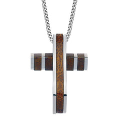 Stainless Steel & Wood Cross on 24 Chain